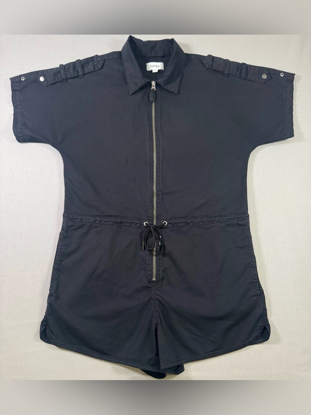 Pistola Meg Zip Front Utility Romper Black Short Sleeve Women’s Small